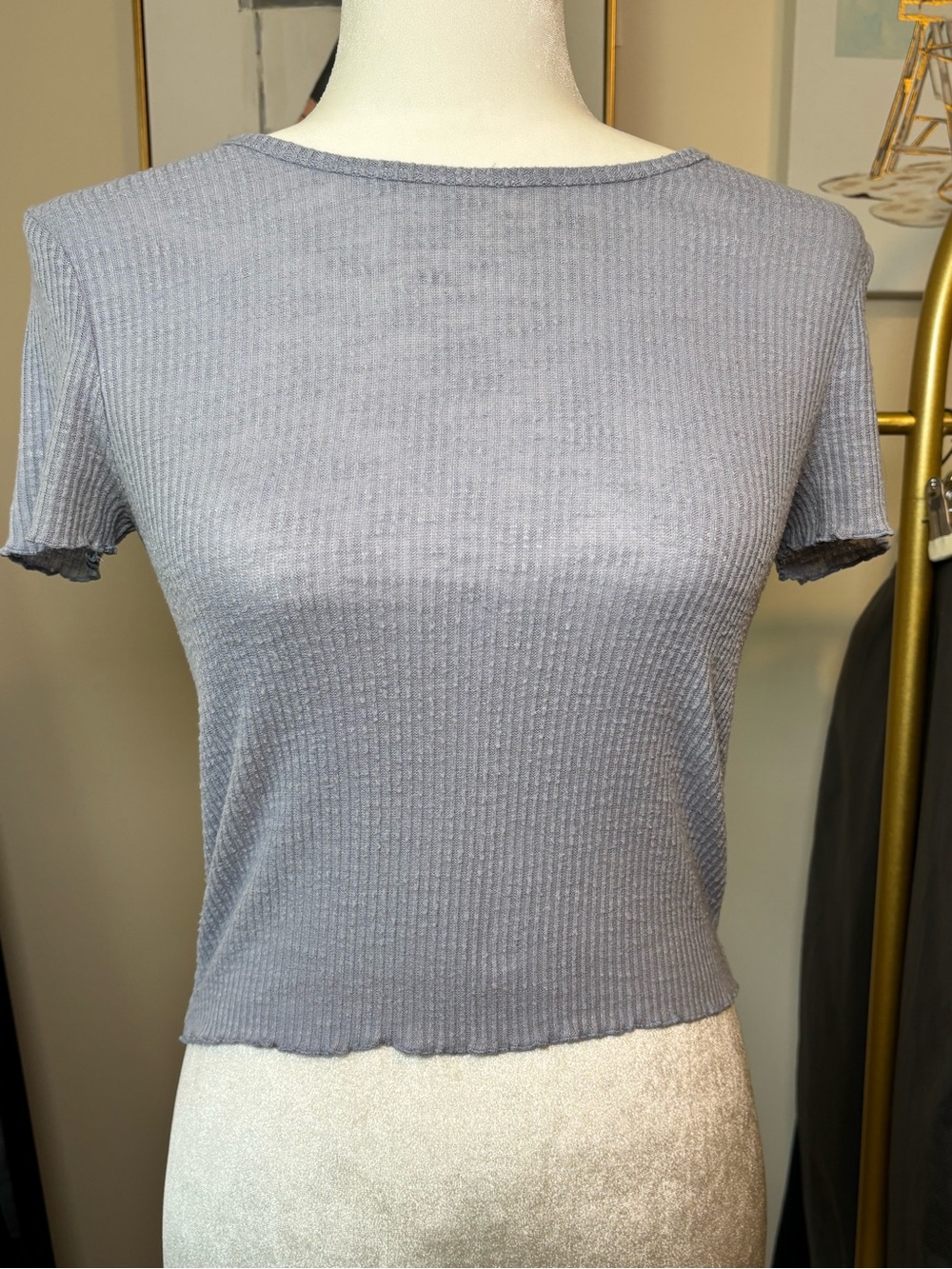 American Eagle Blue Short Sleeve Ribbed Crop Top Women's Xs